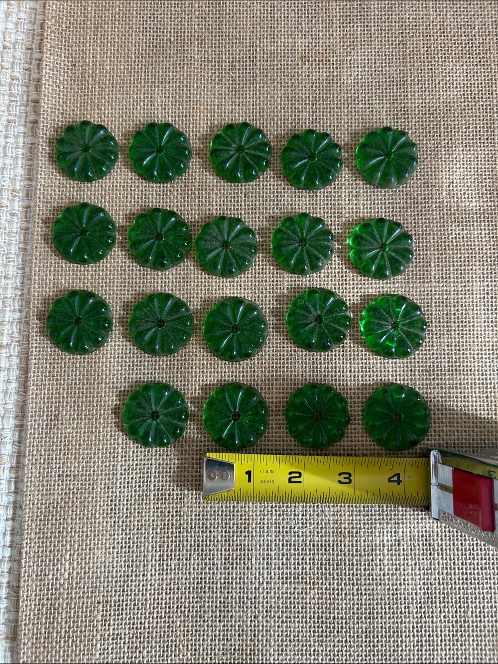 Antique Green Glass Vintage Chandelier Flatback Flower Shaped Rosette 19